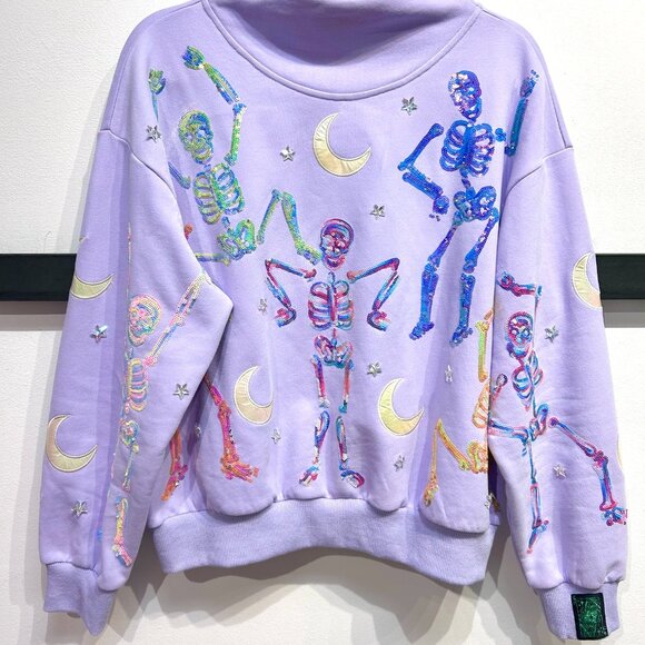 QUEEN OF SPARKLES Tops - QUEEN OF SPARKLES | Halloween Skeleton Iridescent Mockneck Sweatshirt